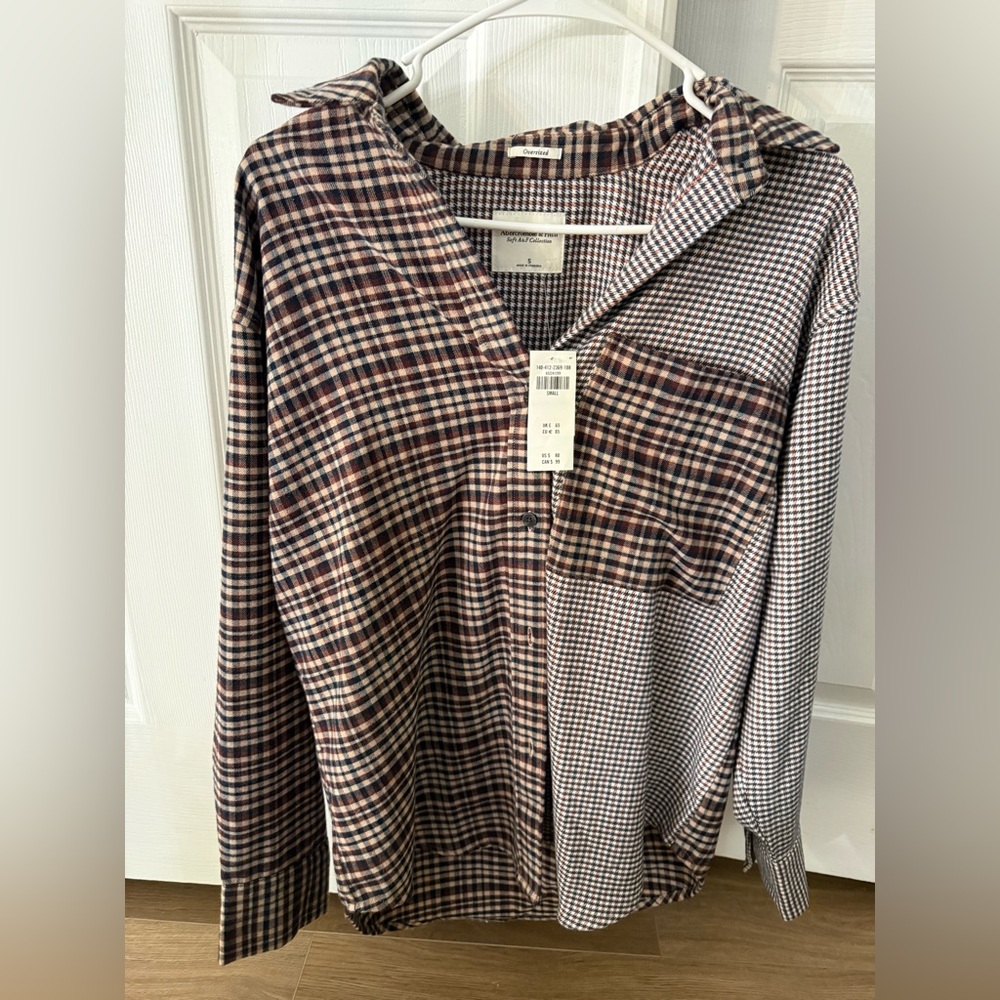 Abercrombie Flannel Button Up Checkered Shirt Black and Brown New With Tags - Picture 5 of 9